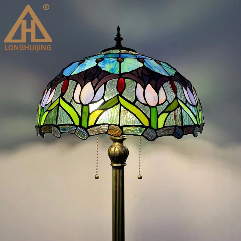 Tiffany Floor Lamp Living Room Bedroom Study Bedside Lamp Modern Warm Stained Glass Lampshade Floor Lamp