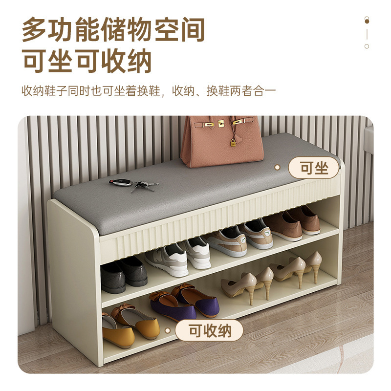 換鞋凳奶油風簡約現代家用入戶門穿鞋凳簡易一體軟包坐墊可坐鞋櫃