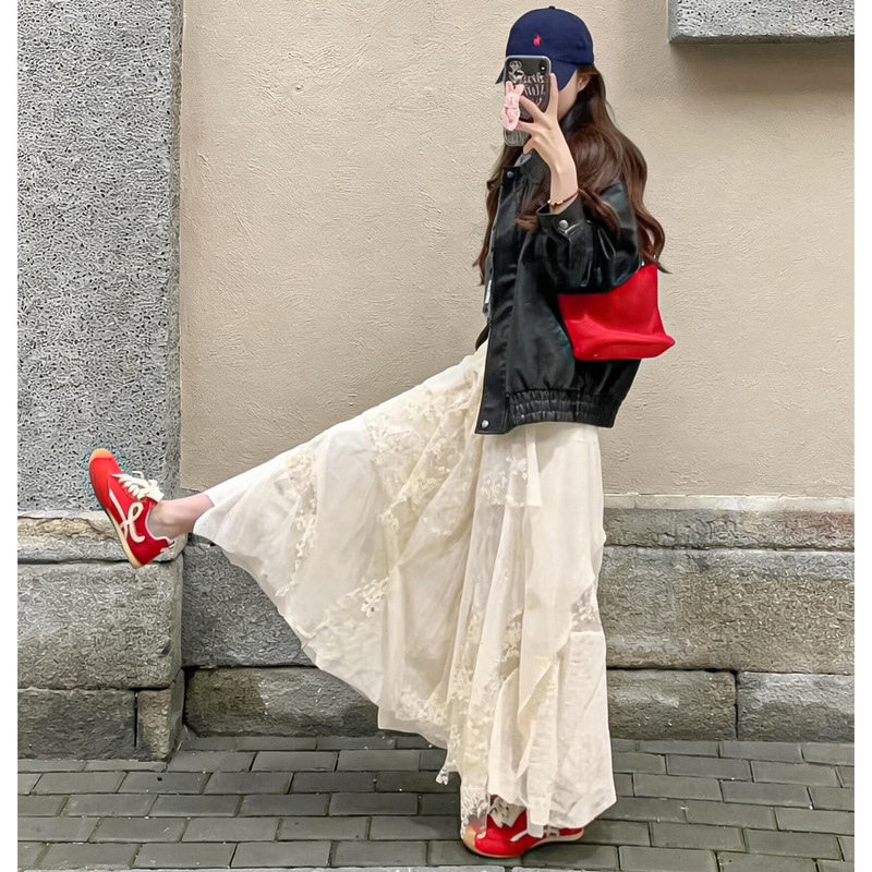 White Artistic Mesh Skirt, Women's Summer 2026 New High-Waisted A-Line Umbrella Skirt, Slimming Long Skirt for Work