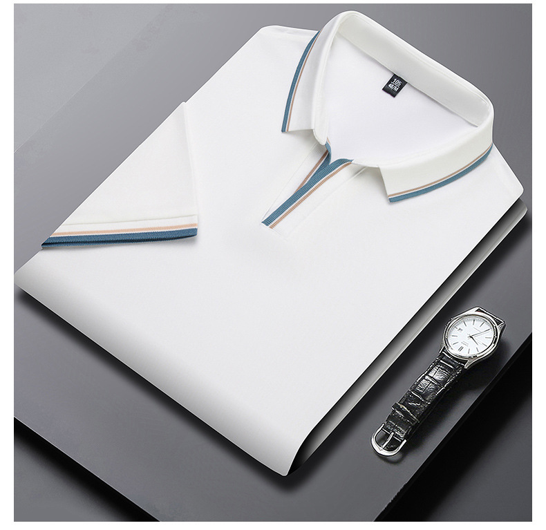 Summer short sleeved T-shirt solid color scissors collar lapel men's top_voghion.com