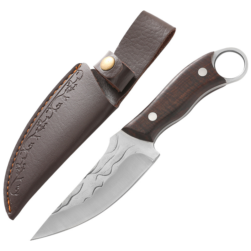 Cuchillo de anillo de acero inoxidable forjado mango cuchillo de corte de carne martillo patrón cuchillo de corte de hueso portátil de alta dureza cuchillo de corte de carne