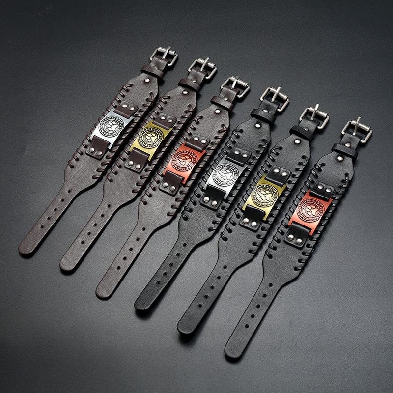 Simple Viking totem bear claw leather bracelet