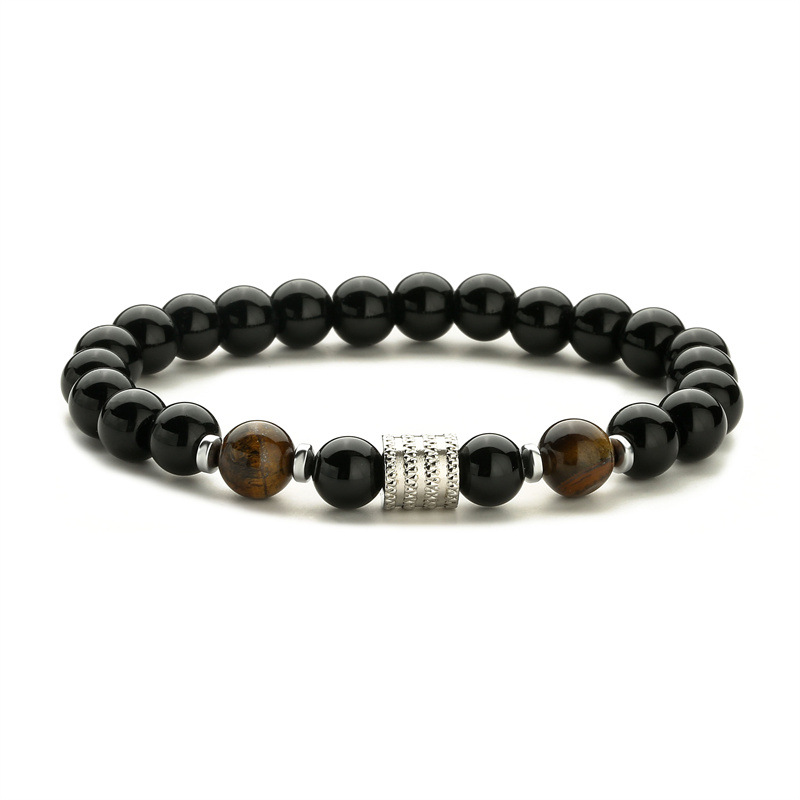 Nueva venta caliente transfronteriza de acero inoxidable ojo de tigre obsidiana cuentas negras brillantes pulsera de los hombres pulsera de piedra natural pulsera de los hombres y las mujeres