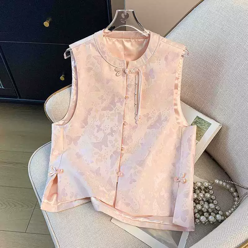 Фактический снимок нового кардигана в китайском стиле с маленьким круглым вырезом и пуговицами, жаккардовой вышивкой Hanfu, улучшенный топ в стиле ретро, ​​жилет, куртка