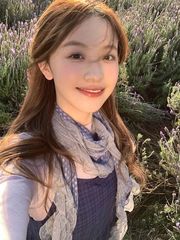 藤井树同款古早灰蓝色波点蕾丝边丝巾木耳边长款围脖拍照薄款围巾