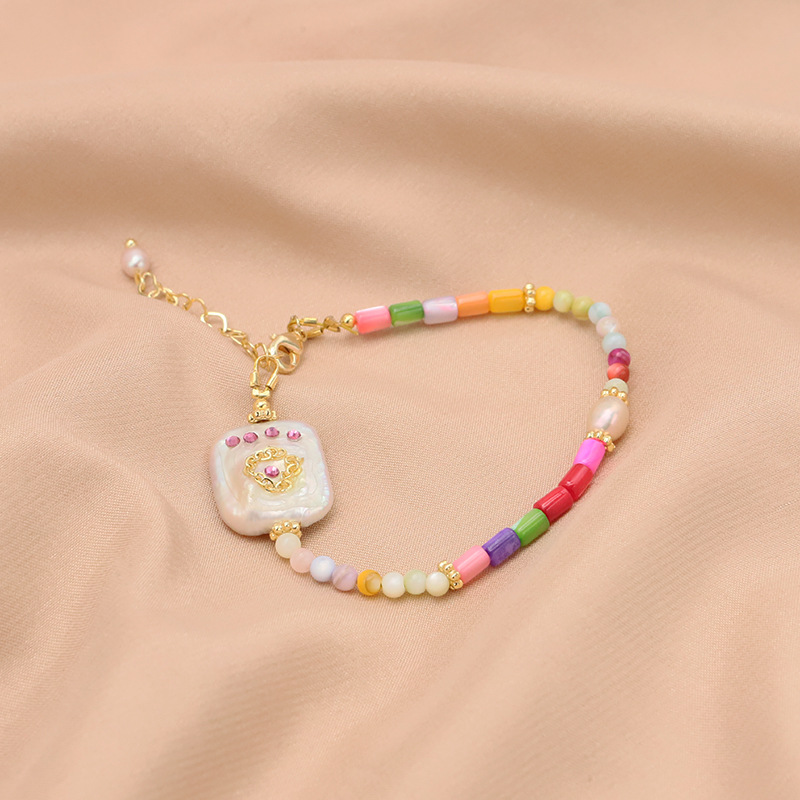 Barroco pulsera de perlas naturales dulce lindos cuentas de dopamina cuadrados brazalete de joyería chapado en oro 18k