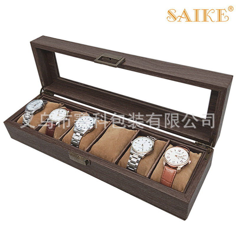 复古版木纹PU皮6位手表收纳展示盒6只装PU皮手表收纳展示箱盒子