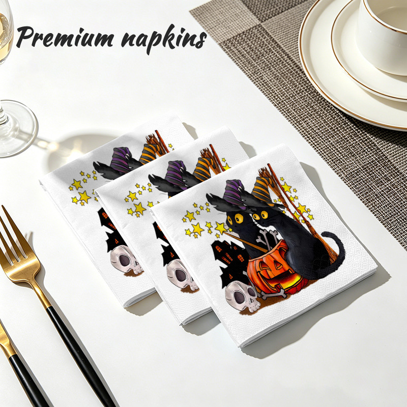 temu JIT delivers Halloween holiday printed napkins for cross-border home table decoration, colorful double-layer paper napkins temu JIT delivers Halloween holiday printed napkins for cross-border home table decoration, colorful double-layer paper napkins