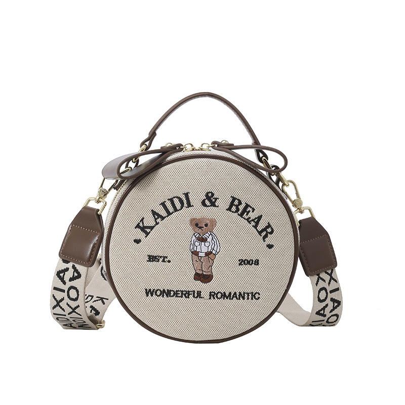 Bolso de lona con bordado de oso, modelo 2026, para mujer, bolso popular para teléfono móvil con correa ancha para el hombro, bolso bandolera de un solo hombro, bolso pequeño.