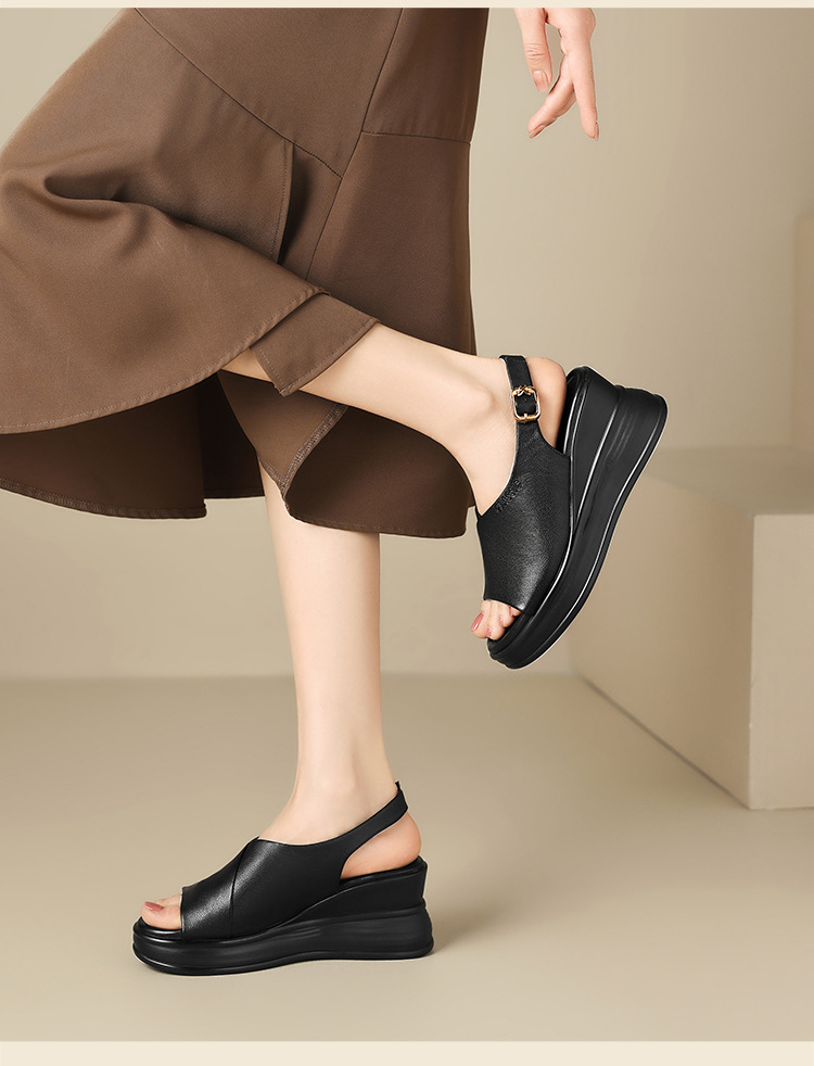 Sandal đế xuồng da bò thật ZHR tăng chiều cao, quai ngang, phong cách thanh lịch — JE20 màu be chi tiết 19
