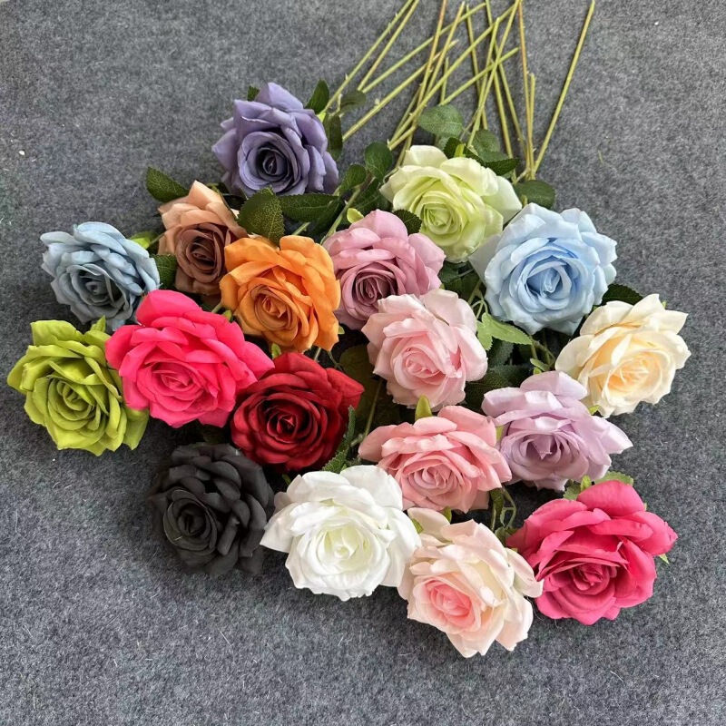 Single head rose artificial flower waterfall flower net red rose wall flower arrangement wedding ceremony wedding hall decoration curling rose