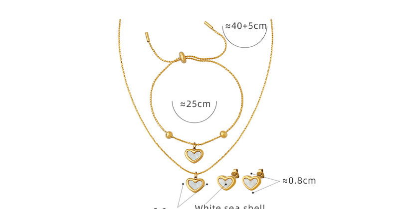 De Gros Élégant Forme De Cœur Acier Au Titane Incruster Coquille Bracelets Des Boucles D'oreilles Collier display picture 1