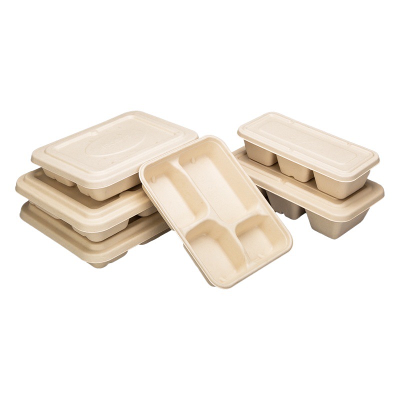Disposable Lunch Box Pulp Lunch Box Environmentally Friendly Degradable Commercial Take-out Multi-pack Packing Box Three-pack 4-Pack 5-pack