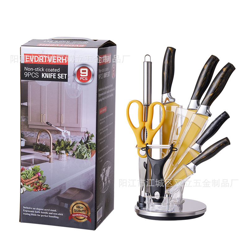 Nueva herramienta grasa mango doble galvanoplastia cabeza giratoria acrílico cuchillo asiento regalo de negocios de nueve piezas en stock