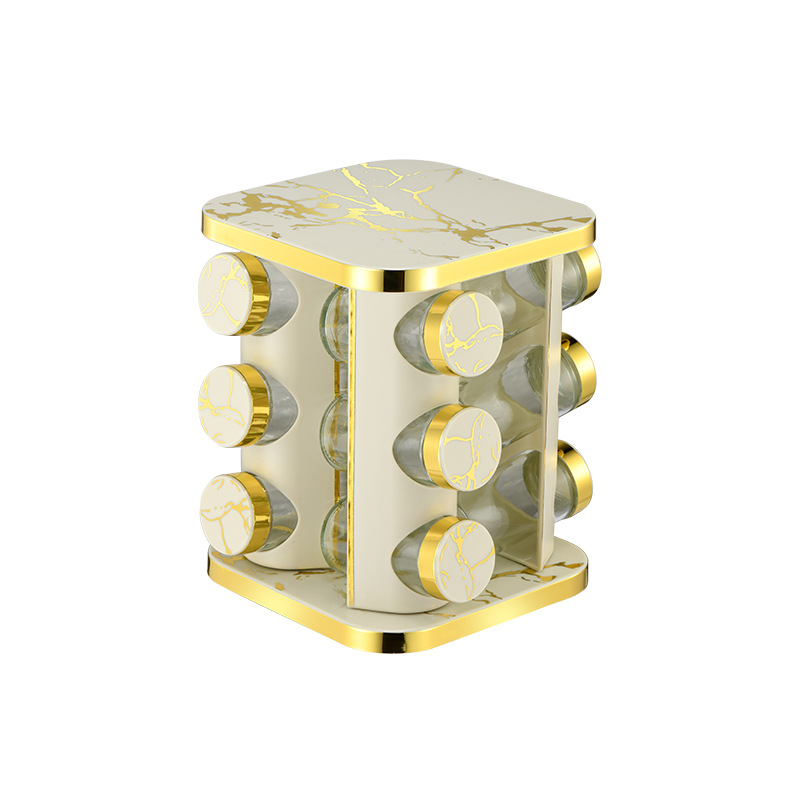 Acero inoxidable cocina condimento estante cuadrado borde dorado mármol condimento giratorio estante al por mayor práctico