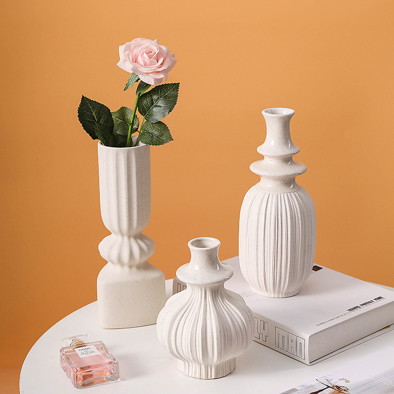 跨境ins陶瓷白色素燒花瓶創意酒店玄關水培花插客廳家居擺件批發