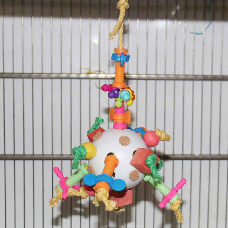 Parrot toy colorful biting intellectual plastic screw entertainment bird cage decoration accessories wood blocks factory bird toy
