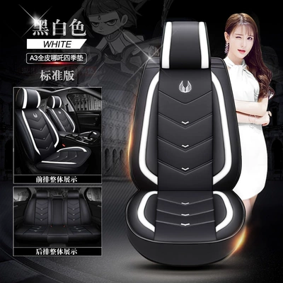 Cartoon A3 full leather car seat cushion new wear-resistant devil seat cushion four seasons general source factory (Universal seat cover) - black-and-white-standard-version