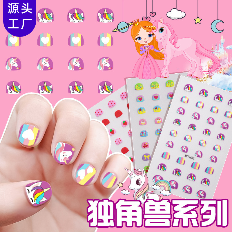 Zhengxiang New Children's Nail Stickers INS Cartoon Cute Strawberry Rainbow Unicorn Children's Nail Stickers DIY Stickers