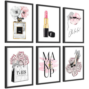 Fashion Woman Poster Black and Pink High Heels Cosmetic Print Girl Bedroom Bathroom Decorative Painting