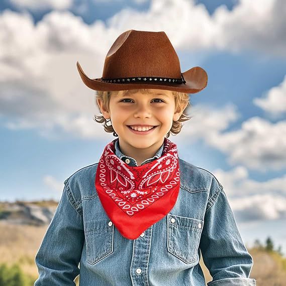 Cross Border Kids Cowboy Hat Scarf suit Brown Western Cowboy Hat Red Scarf Adjustable Kids Cowboy Hat
