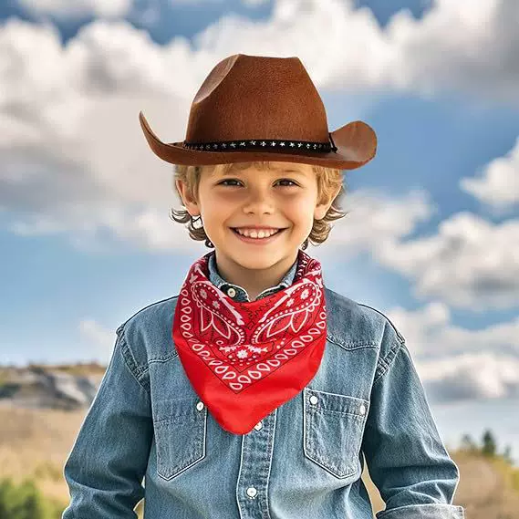 Cross Border Kids Cowboy Hat Scarf suit Brown Western Cowboy Hat Red Scarf Adjustable Kids Cowboy Hat