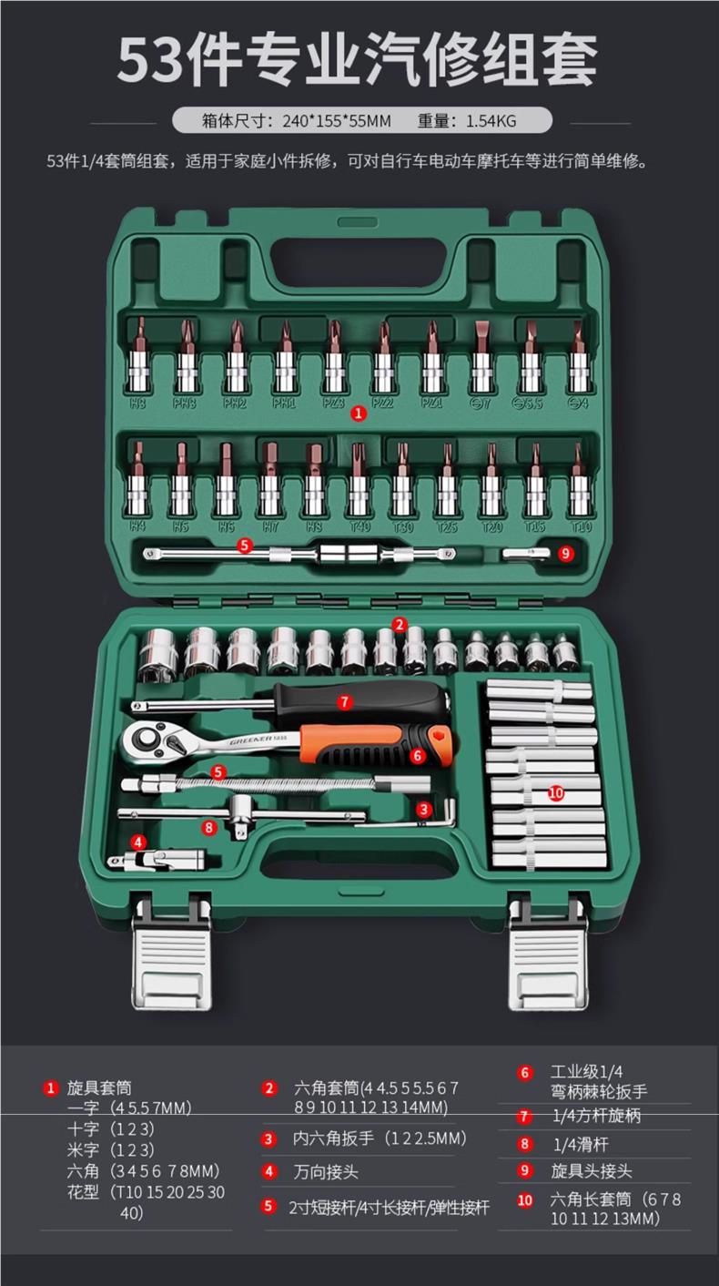 Auto Repair Tool Set, Socket Wrench, Ratchet, Car Repair Combination, Car Repair Tool Box, Multi-Functional Small Tool Set