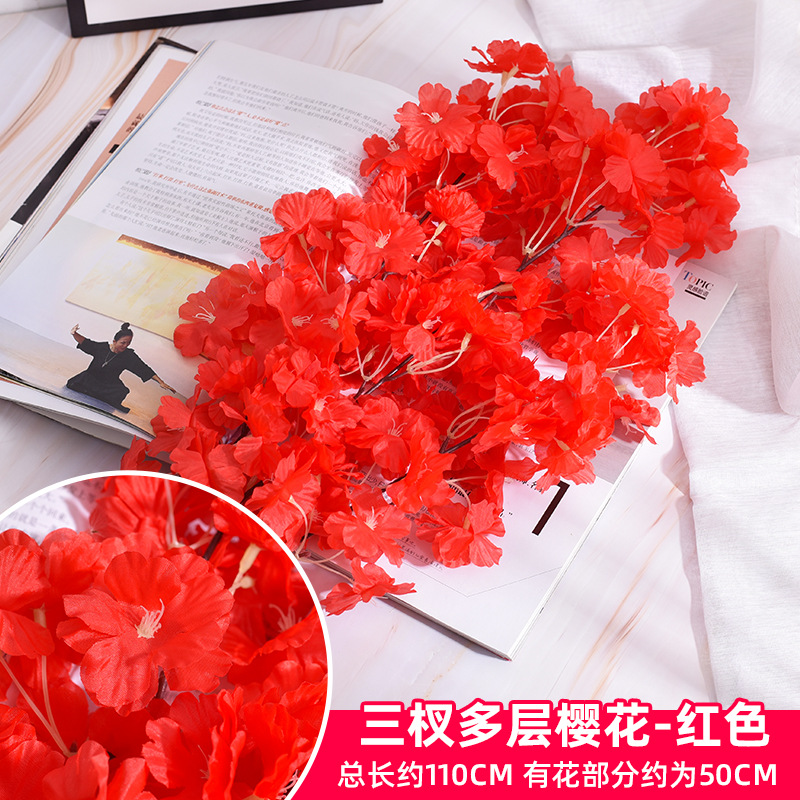 Simulación de flores de cerezo flor de plástico decoración flor falsa caña ingeniería paisajística al por mayor cifrado árbol de cerezo flores de seda de techo artificial