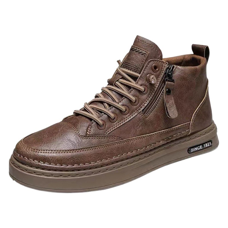 Zapatos casuales la parte superior de cuero de alta de los hombres zapatos de tablero a juego de moda para hombres zapatos de trabajo al aire libre antideslizantes Otoño e Invierno zapatos de hombre zapatos de moda