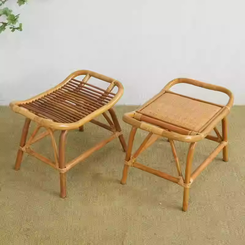 Tejido natural de Ratán para poner taburetes de pies, taburetes de cambio de zapatos para el hogar, sillas de Ratán sin respaldo y sin reposabrazos en taburetes bajos en el sofá en la puerta de la casa image 1
