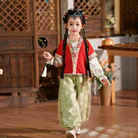 Hanfu для девочек на весну и осень, комплект штанов-фонариков в экзотическом стиле для малышей, древний костюм для девочек, детский улучшенный весенний костюм Тан.