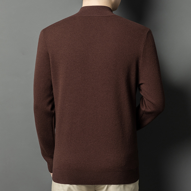 Woolen solid color keep warm sweater with zipper