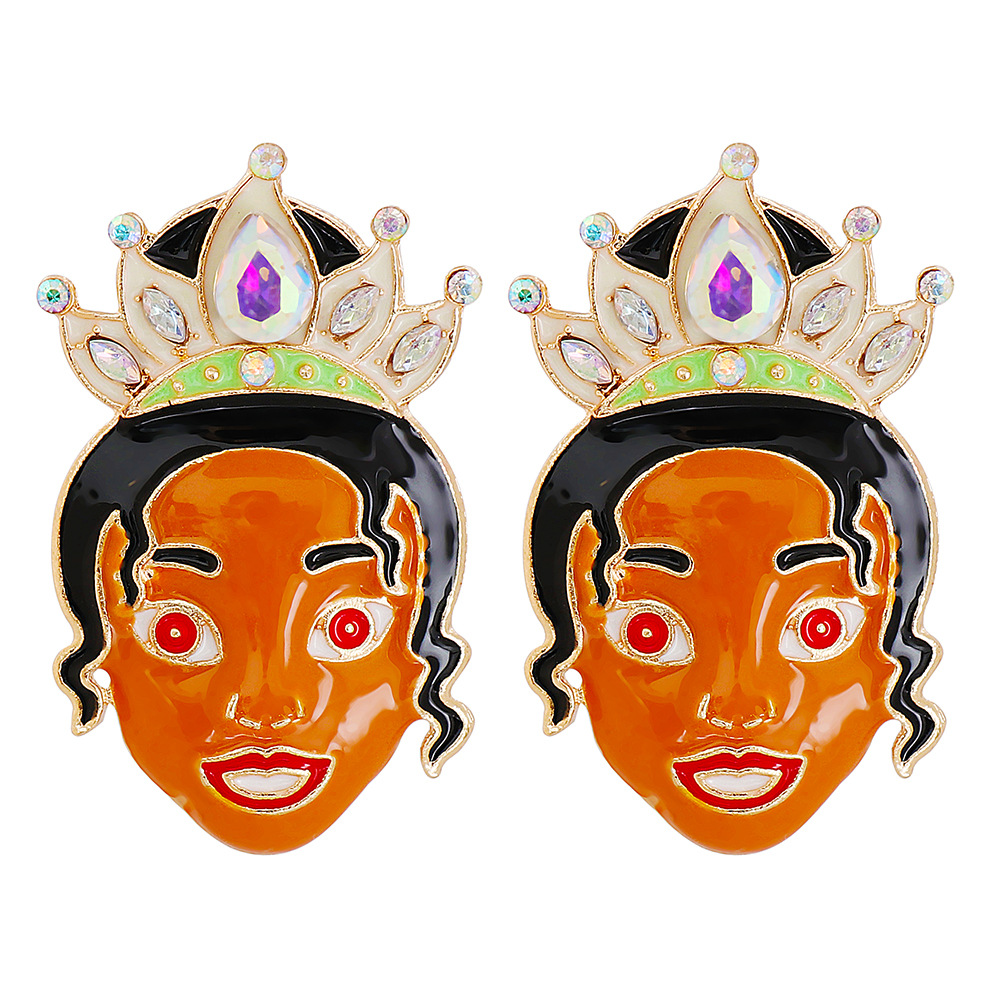new style oiled cute cartoon diamond alloy earrings wholesale