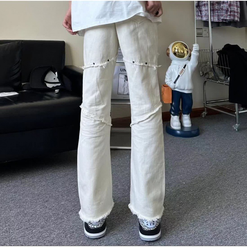 creamy-white Jeans Men's Autumn 2023 New Straight Slim American High Street White Micro Horn Pants