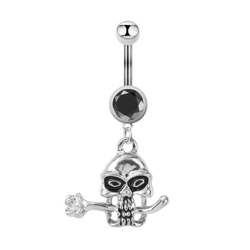 Piercing per ombelico in acciaio inossidabile a forma di teschio, con molteplici opzioni, stile street dark, gioielli per Halloween_voghion.com