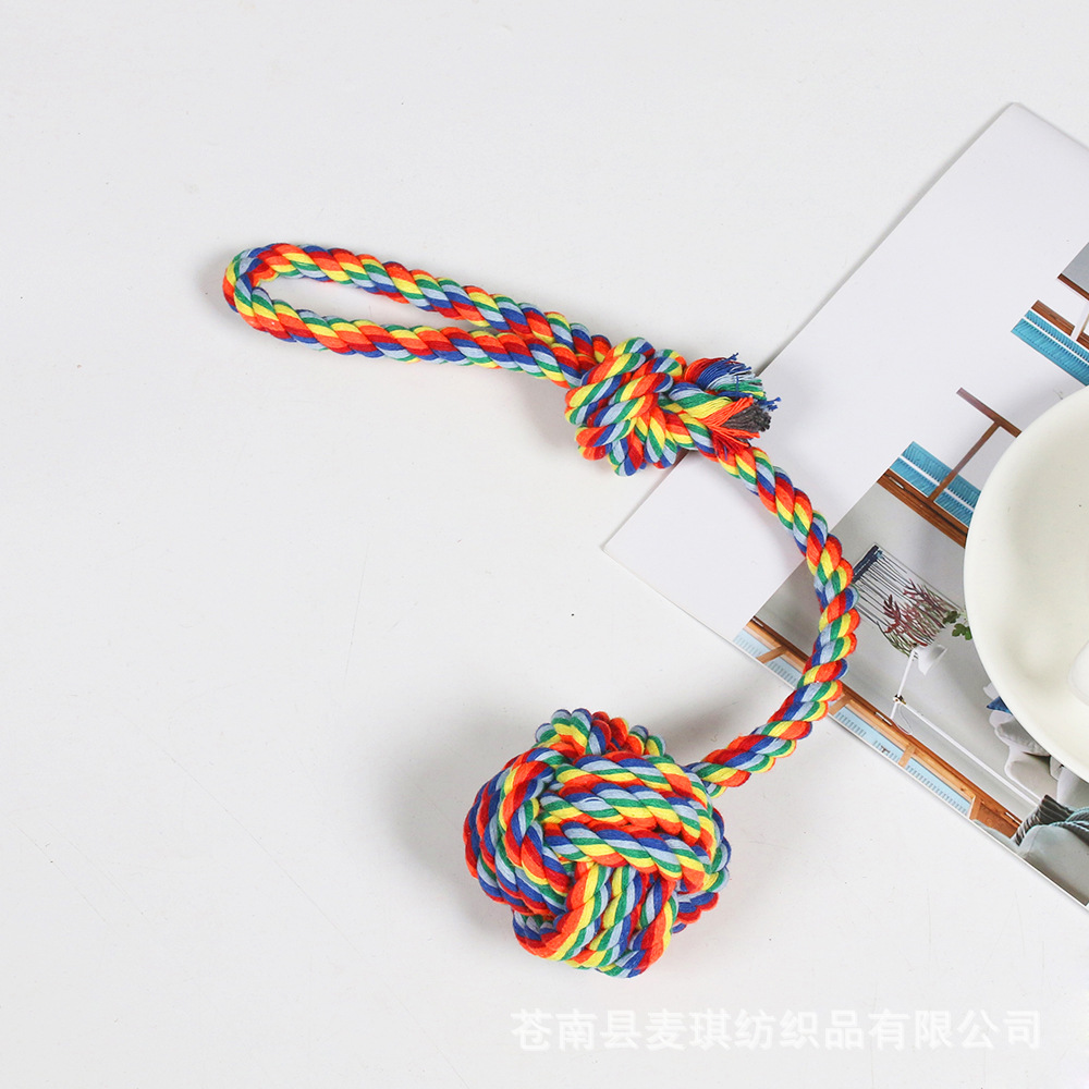 Juguetes transfronterizos para mascotas, cuerda de algodón, juguete molar para perros, juego de cuerda de algodón arcoíris resistente a la mordida