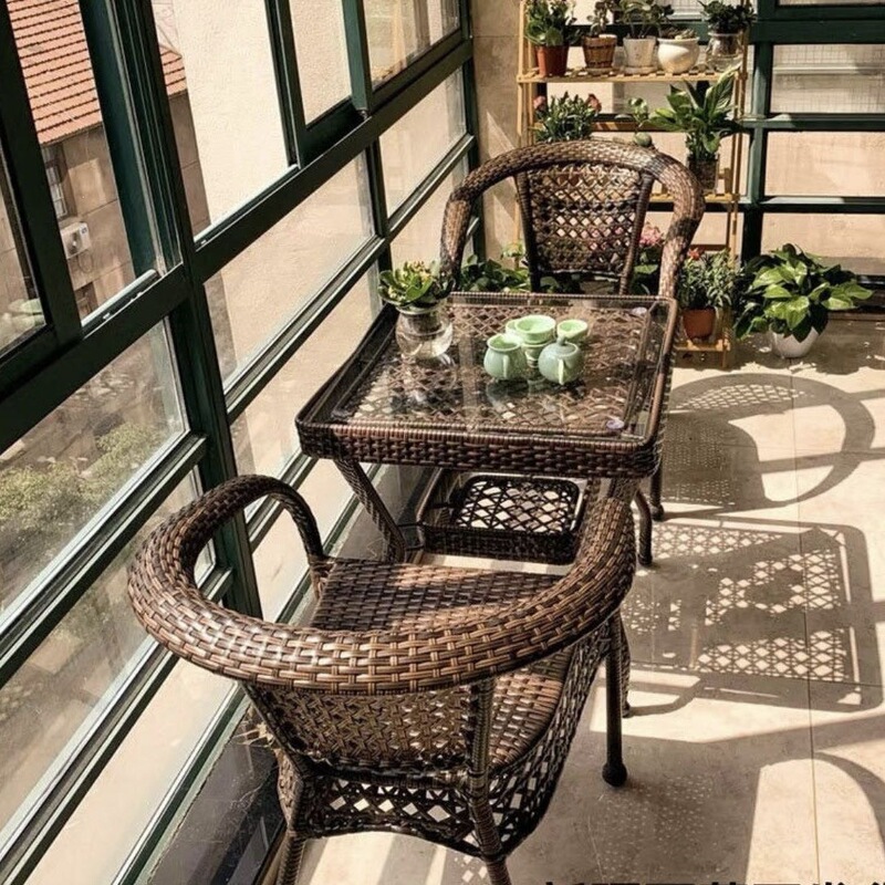 Outdoor balcony table and chair set with three-piece rattan chairs, outdoor courtyard rattan chairs, garden open-air leisure small coffee table set Outdoor balcony table and chair set with three-piece rattan chairs, outdoor courtyard rattan chairs, garden open-air leisure small coffee table set