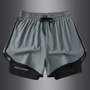 2024 summer fake two ice silk three-point pants sports quick-drying fitness training pants men's and women's running a generation of hair