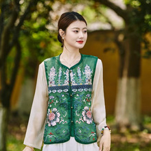 2025夏季新款民族风复古圆领盘扣马甲女文艺时尚欧根纱拼接小背心