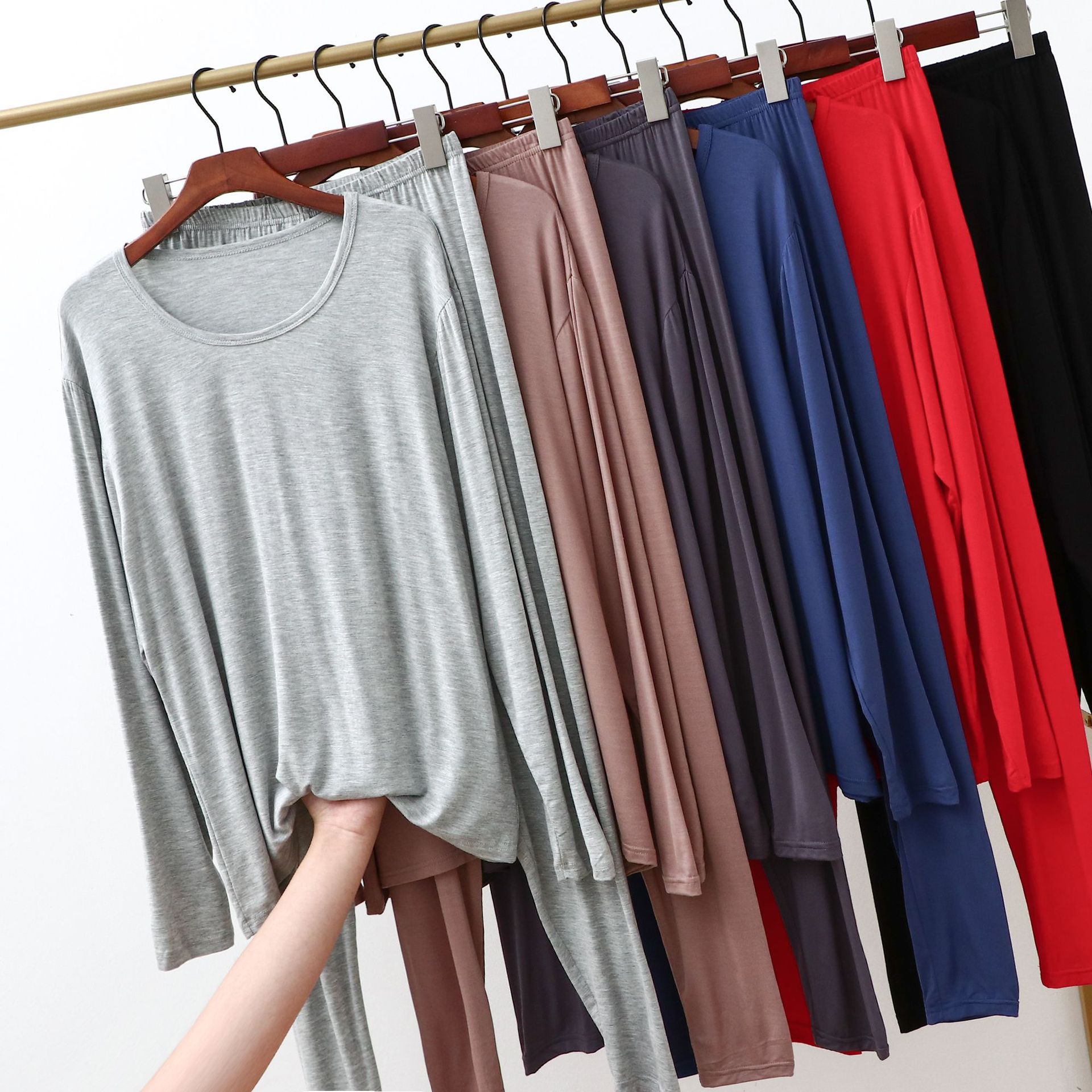 Early Autumn Thin Men's Modal Underwear Set Plus Fat Plus Large Round Neck Autumn Clothes Long Johns Slim Fit Base Two-piece Set