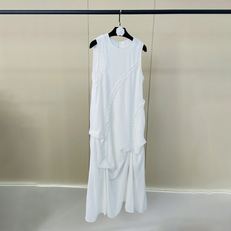 White Sleeveless Dress for Women, New Summer Style, French Style, Hollow Design, Long Dress, Loose and Slimming Tank Top Dress for Women