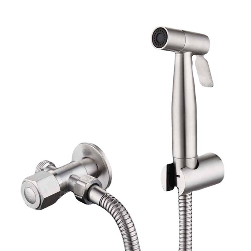 Stainless Steel 304 No-Hole Toilet Bidet Sprayer Set, Pressure Spray Head Bathroom Hygiene Toilet Cleaner