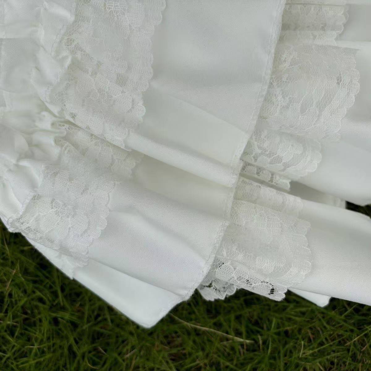 Sweet White Puffy Cake Skirt, High-Waist Pleated Lolita Half Skirt, Polyester — detail image 3