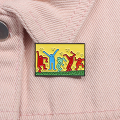 Cross-border new oil painting series metal badge accessory personalized design dancing little people carnival brooch