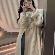 小众慵懒风开叉设计感加长毛衣裙优雅2025早春圆领新款显瘦针织衫