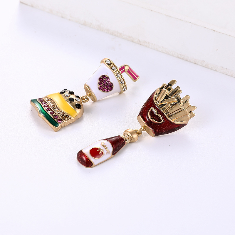 Fun Creative Cola Burger Personality Small Fresh Diamond Earrings display picture 5