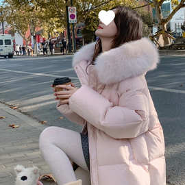 厂家白鸭绒狐狸毛领中长款宽松今年流行羽绒服女士加厚外套2025冬