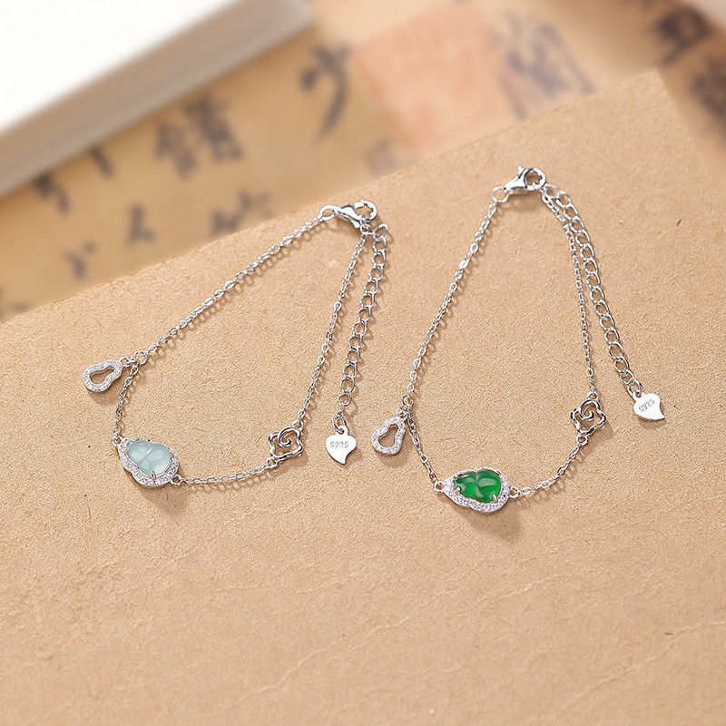 Vòng tay bạc S925 đính ngọc bích và zircon hình bầu nước xanh — Xanh lục mẫu ngọc