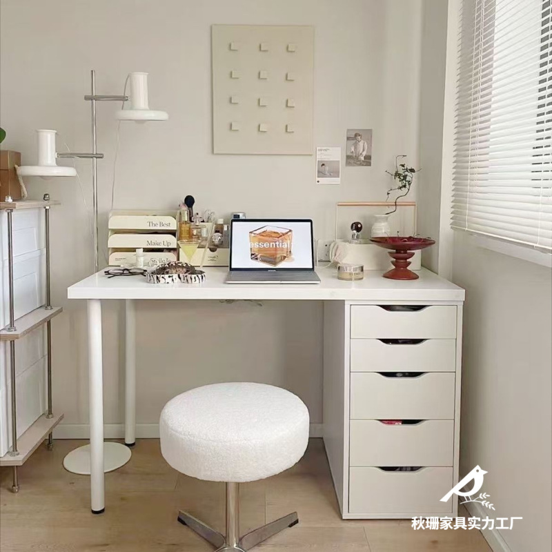 Cream-Colored Desk for Home Use, Bedroom Storage Integrated Vanity Table, Simple Office Desk with Drawers, Independent Computer Desk Cream-Colored Desk for Home Use, Bedroom Storage Integrated Vanity Table, Simple Office Desk with Drawers, Independent Computer Desk