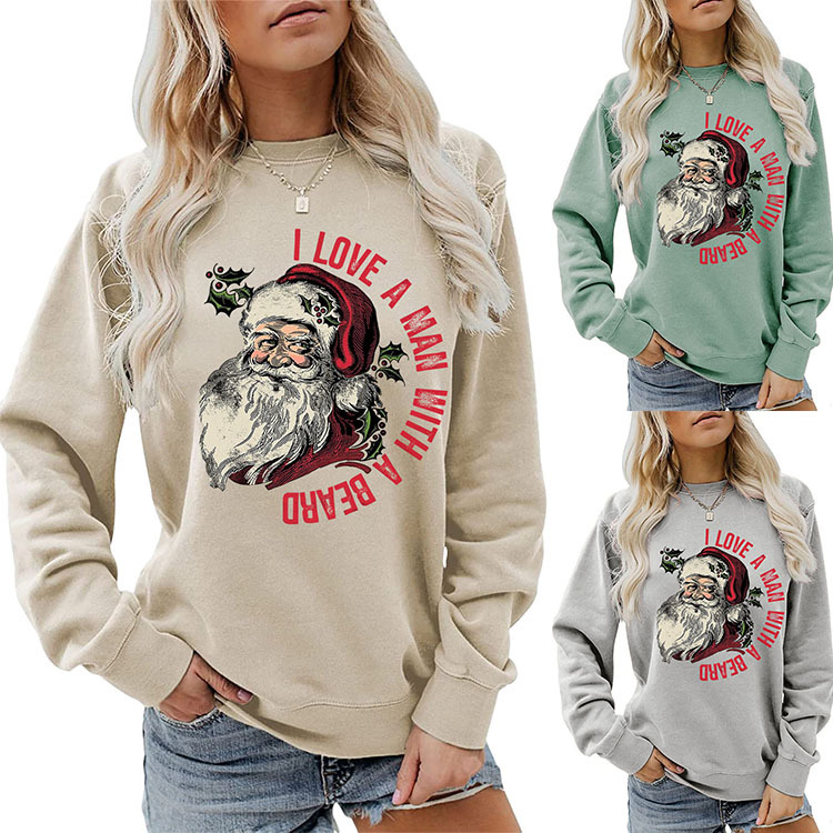 Women's Hoodie Long Sleeve Hoodies & Sweatshirts Printing Christmas Santa Claus Letter display picture 1